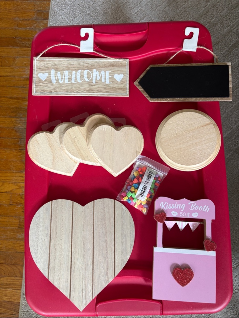 Unbranded Natural Wood Heart & Sign Craft Kit in Pink Accent